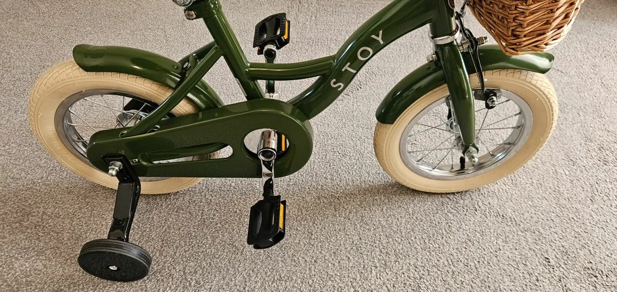 STOY 12" Vintage Bicycle Army Green With Basket - Image 3