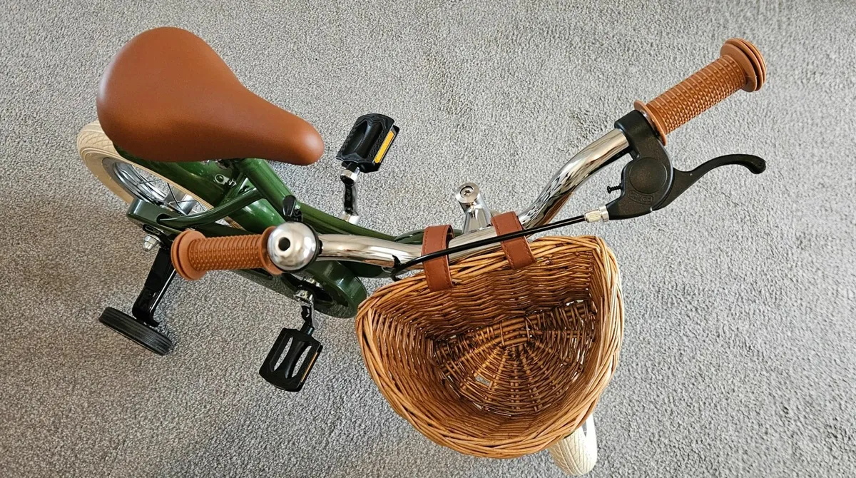 STOY 12" Vintage Bicycle Army Green With Basket - Image 4