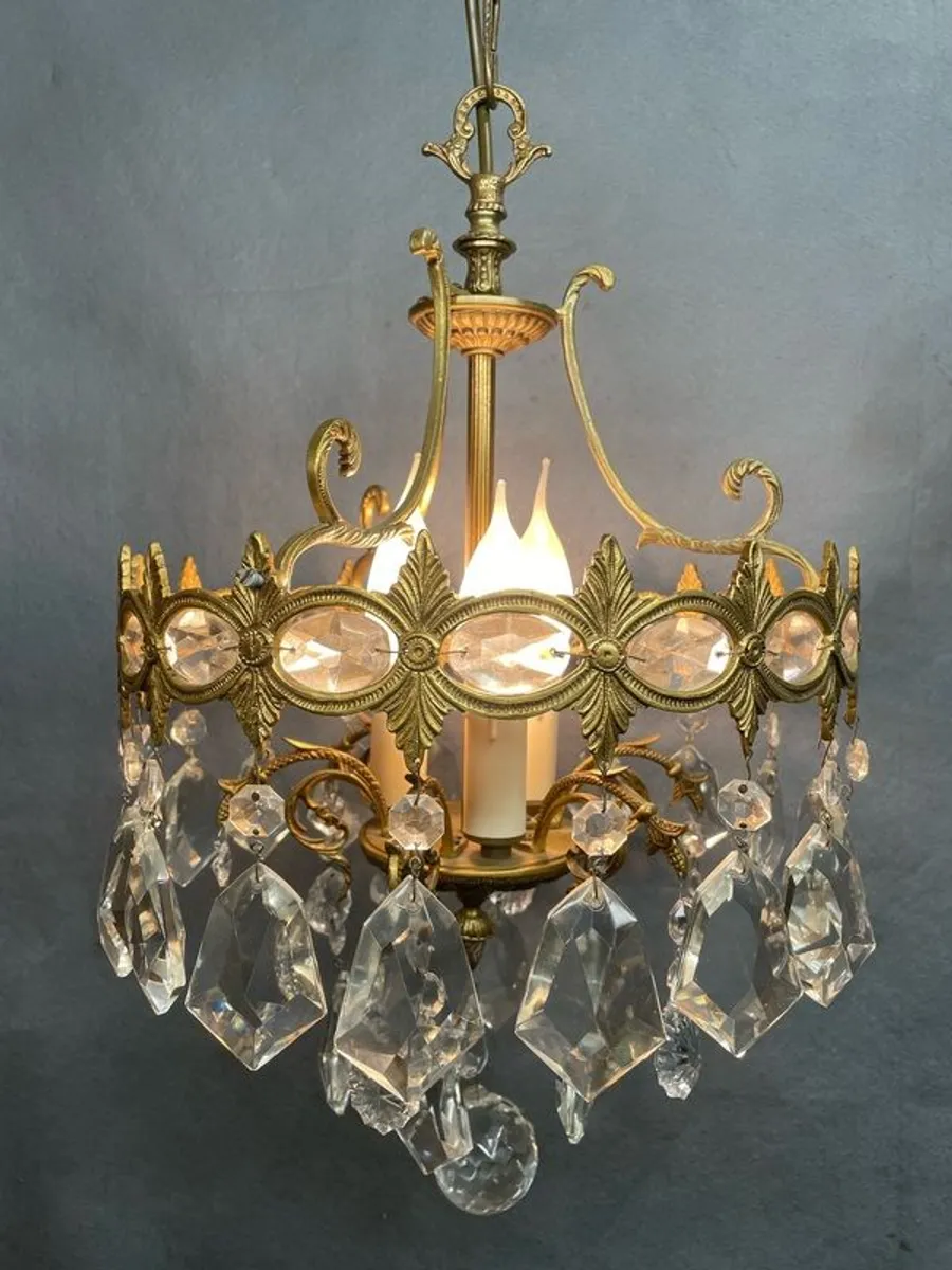 Fabulous French Antique Brass & Crystal Chandelier - Image 2