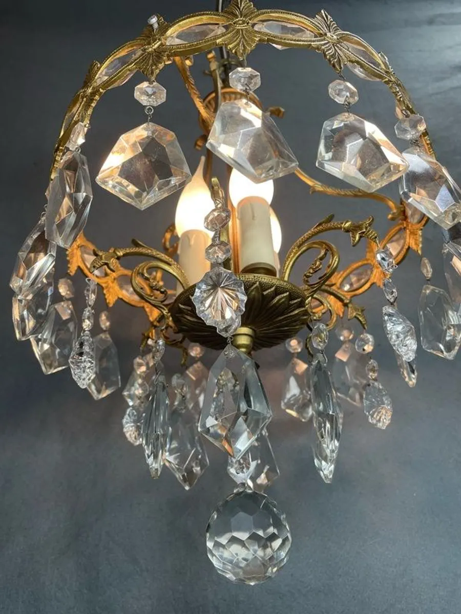 Fabulous French Antique Brass & Crystal Chandelier - Image 4