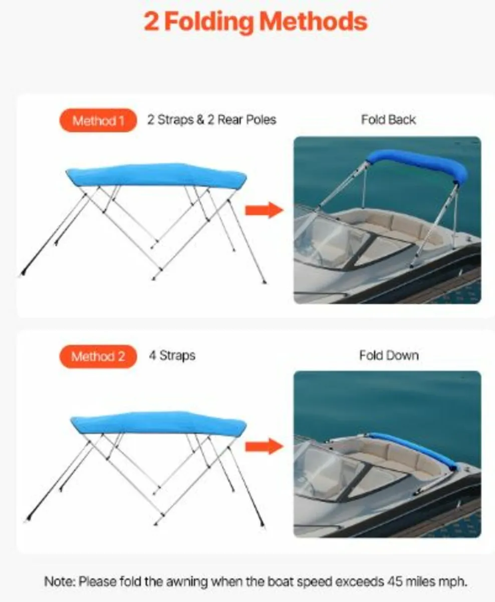 4 Bow Boat Bimini Tops 96"Lx(67"-72")W x 54"H - Image 3