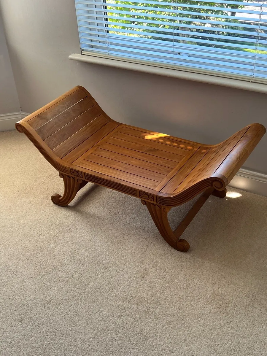 Teak Sleigh Style End of Bed Bench