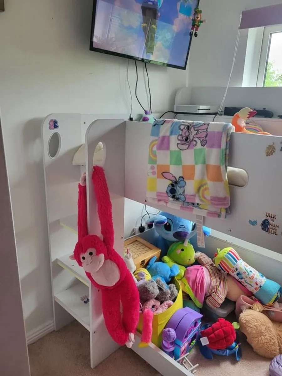 White Bunk Bed with Shelves plus mattrass - Image 1