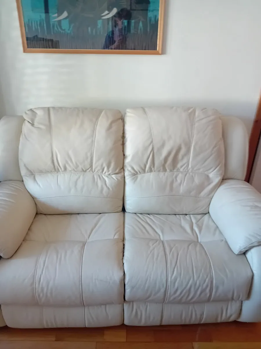 2 seater recliner  creamvcouch and  greenarmchair - Image 1