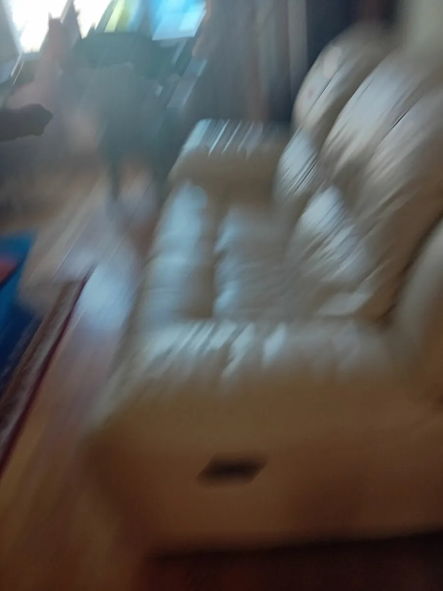 2 seater recliner  creamvcouch and  greenarmchair - Image 2