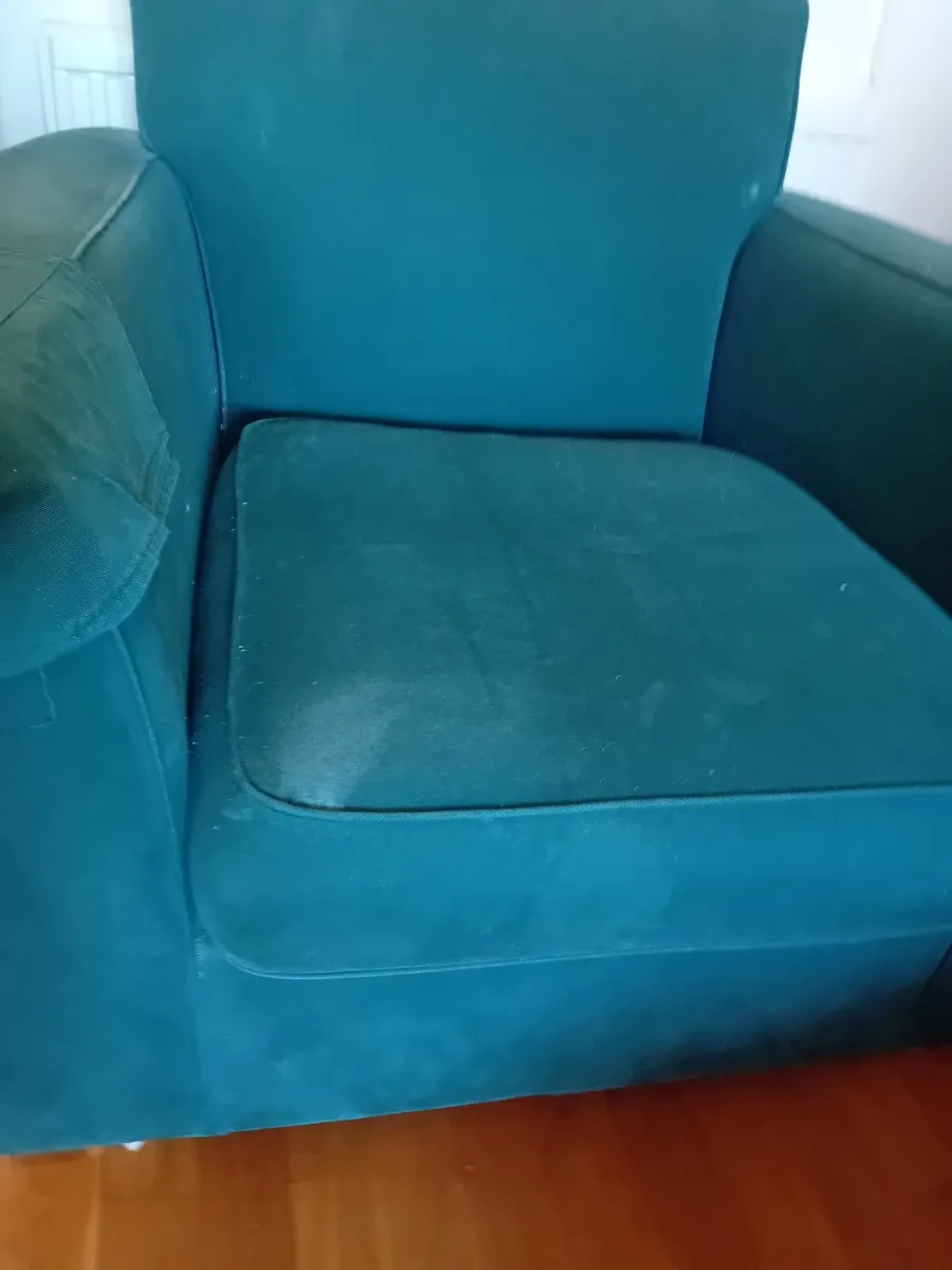 2 seater recliner  creamvcouch and  greenarmchair - Image 3