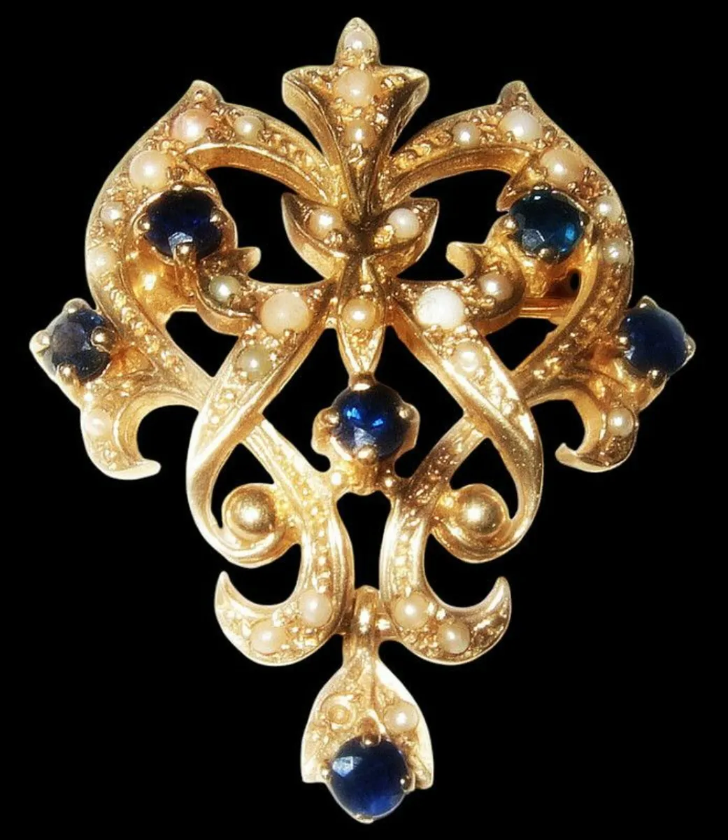 Vintage 9ct Gold/Sapphire and Pearl Pendant - Image 1