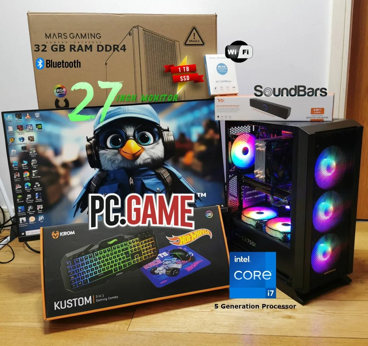 GAMING COMPUTER MONITOR 1 TB SSD 10 FANS LED - Image 1