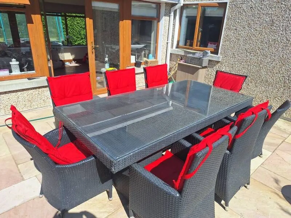 Rattan table and 8 chairs - Image 1
