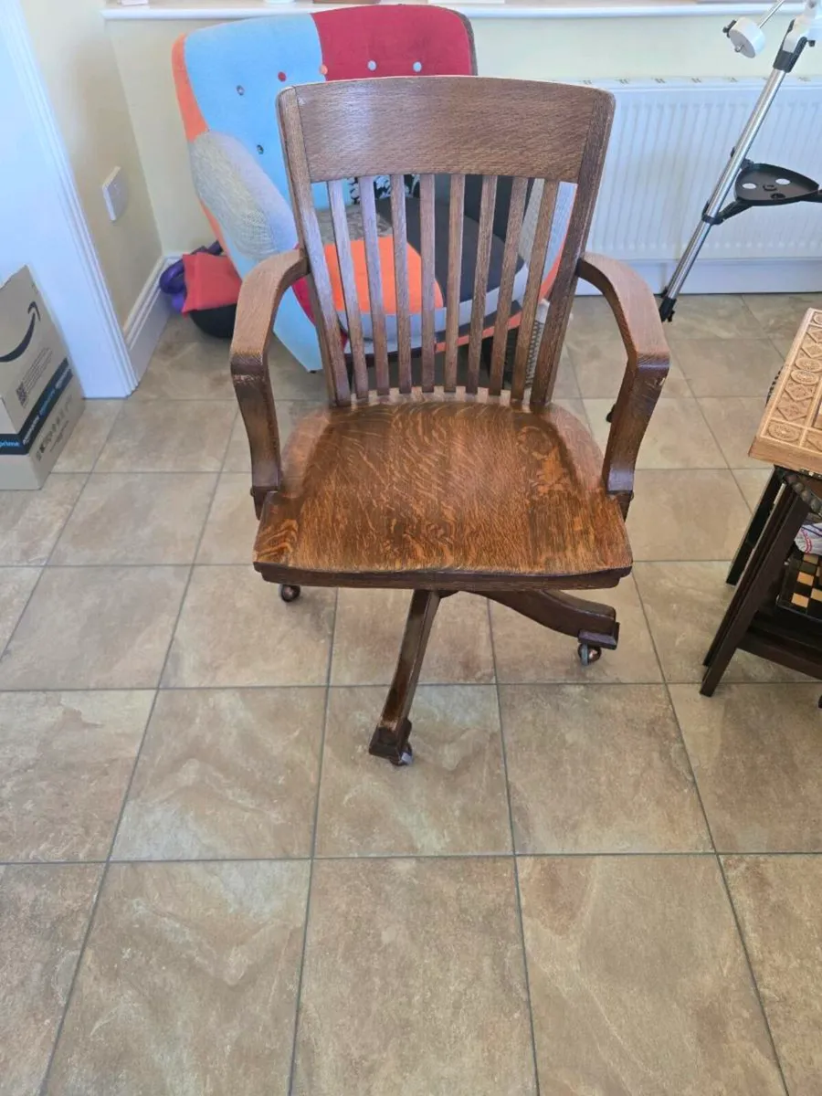 Antique Oak Desk Chair - Image 1