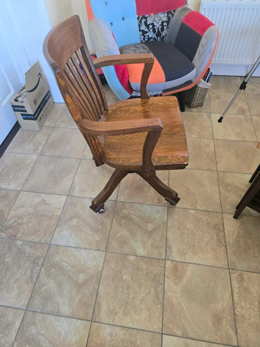 Antique Oak Desk Chair - Image 3