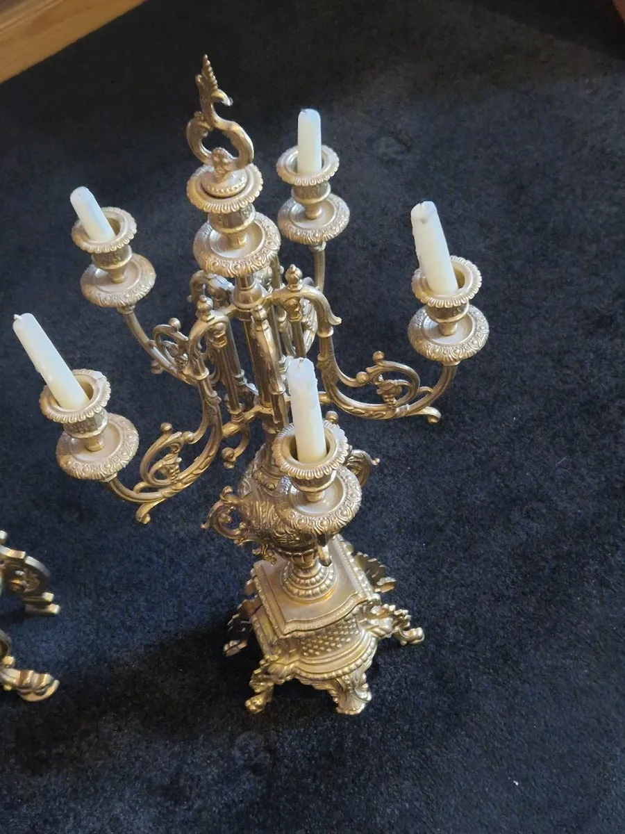 Clock and candle sticks - Image 1