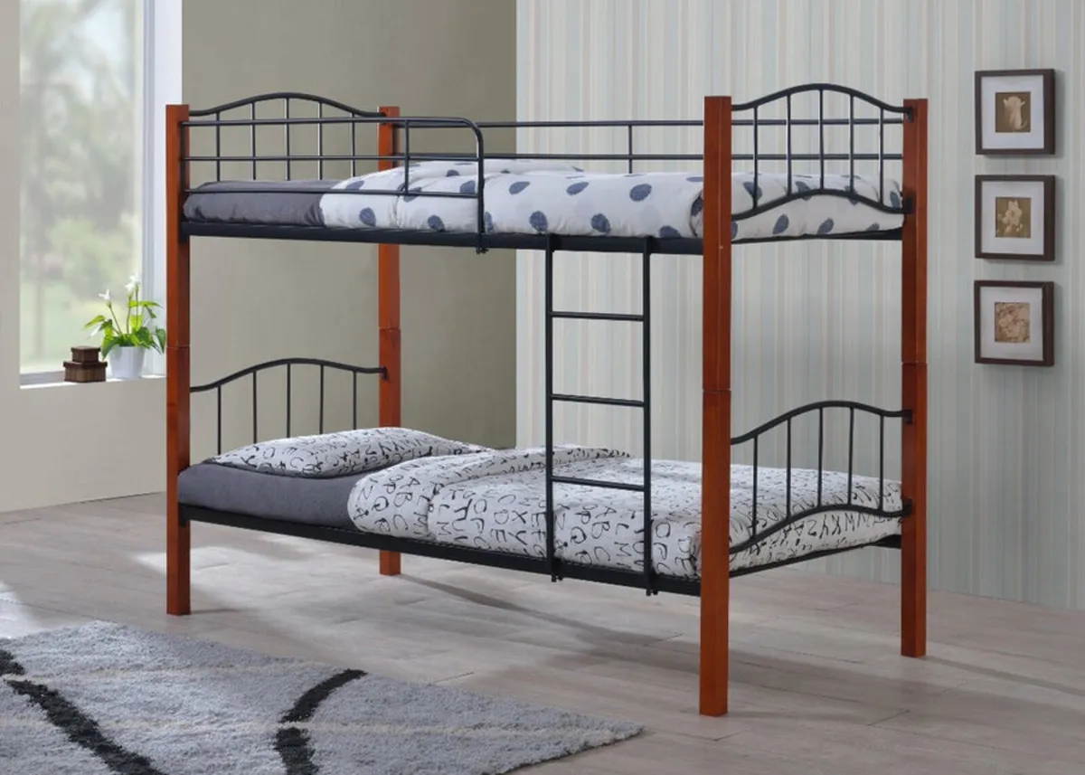 Modern Metal Frame Bunk Bed with Wooden Touch - Image 3
