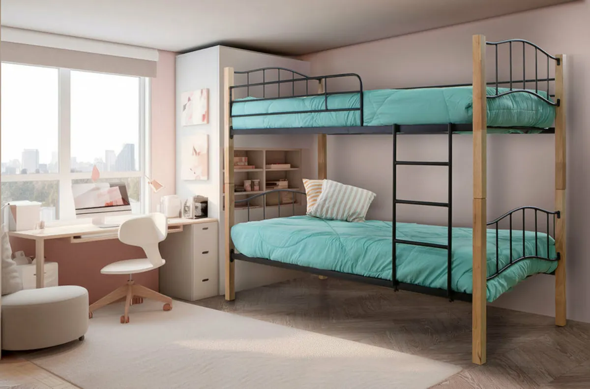 Metal & Wood Bunk Bed – Stylish & Space Saving - Image 2