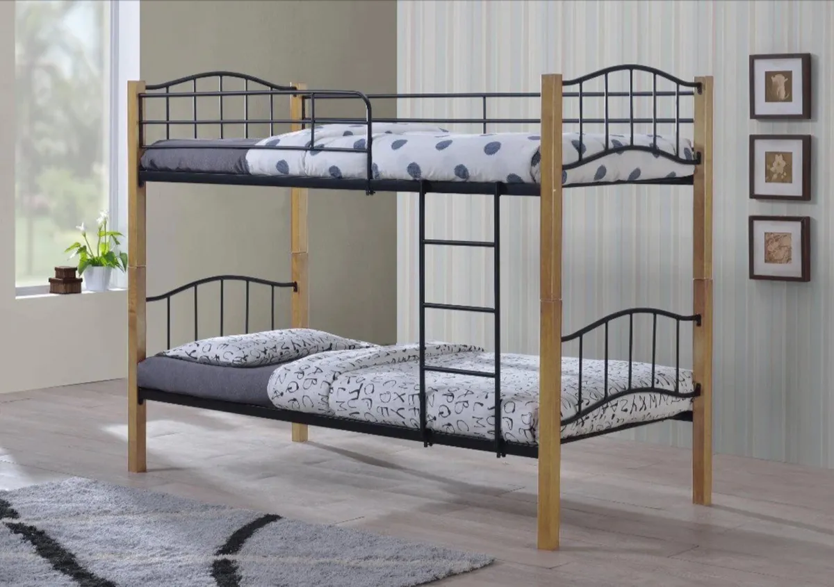 Metal & Wood Bunk Bed – Stylish & Space Saving - Image 2