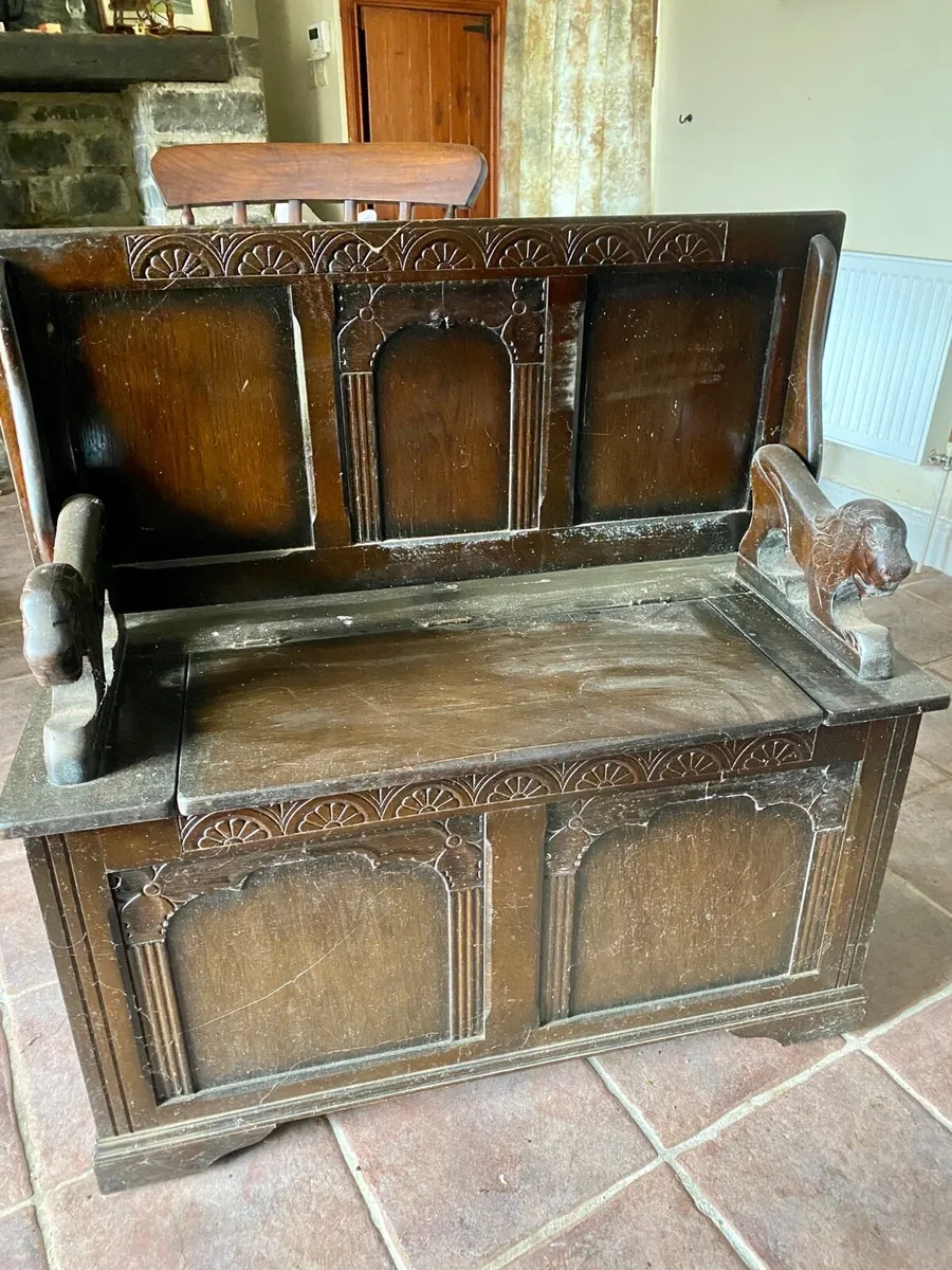 Antique Monks Bench - Image 2