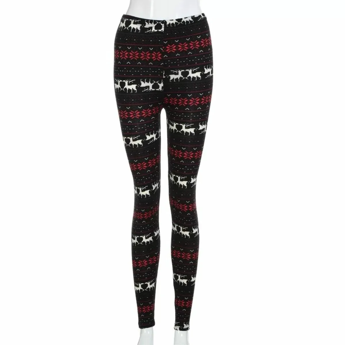 Black Red Reindeer Snowflake High Waisted Legins - Image 1
