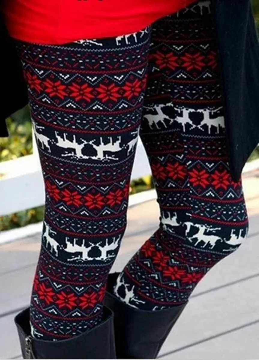 Black Red Reindeer Snowflake High Waisted Legins - Image 2