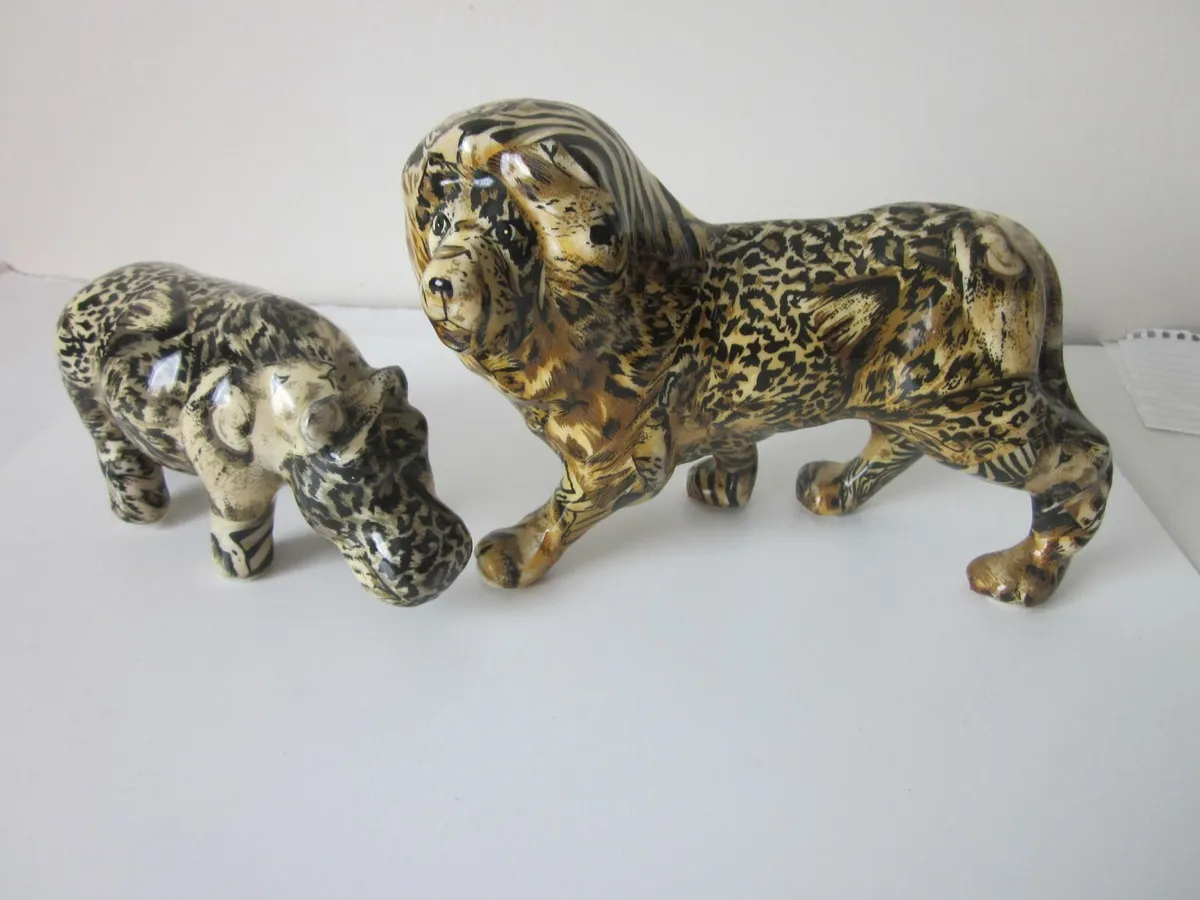 Vintage Collage Safari Animals Lion and Hippo. - Image 1