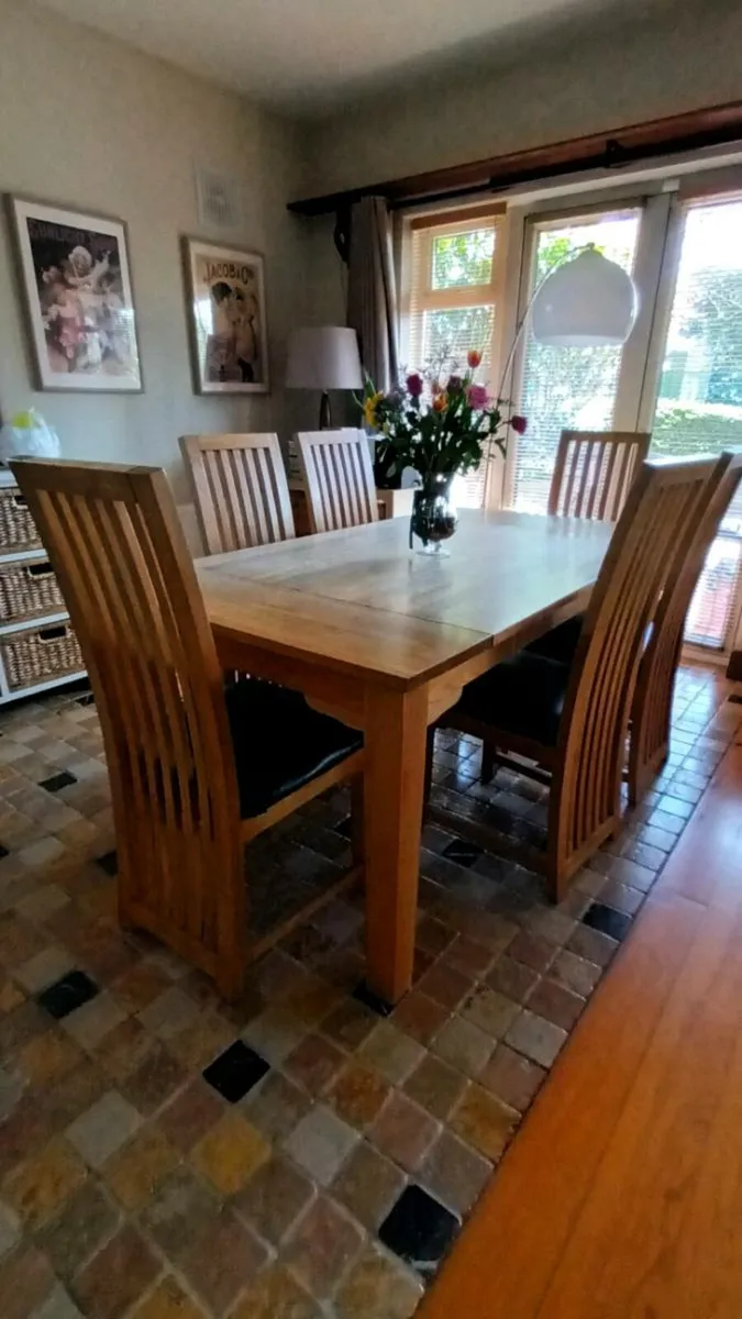 Solid Oak Kitchen Table and Chairs. Chrome Swivel - Image 2