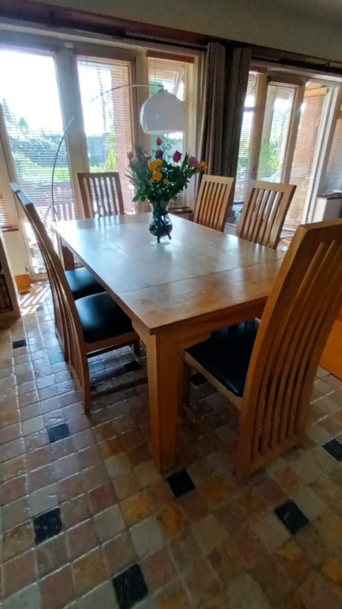 Solid Oak Kitchen Table and Chairs. Chrome Swivel - Image 1