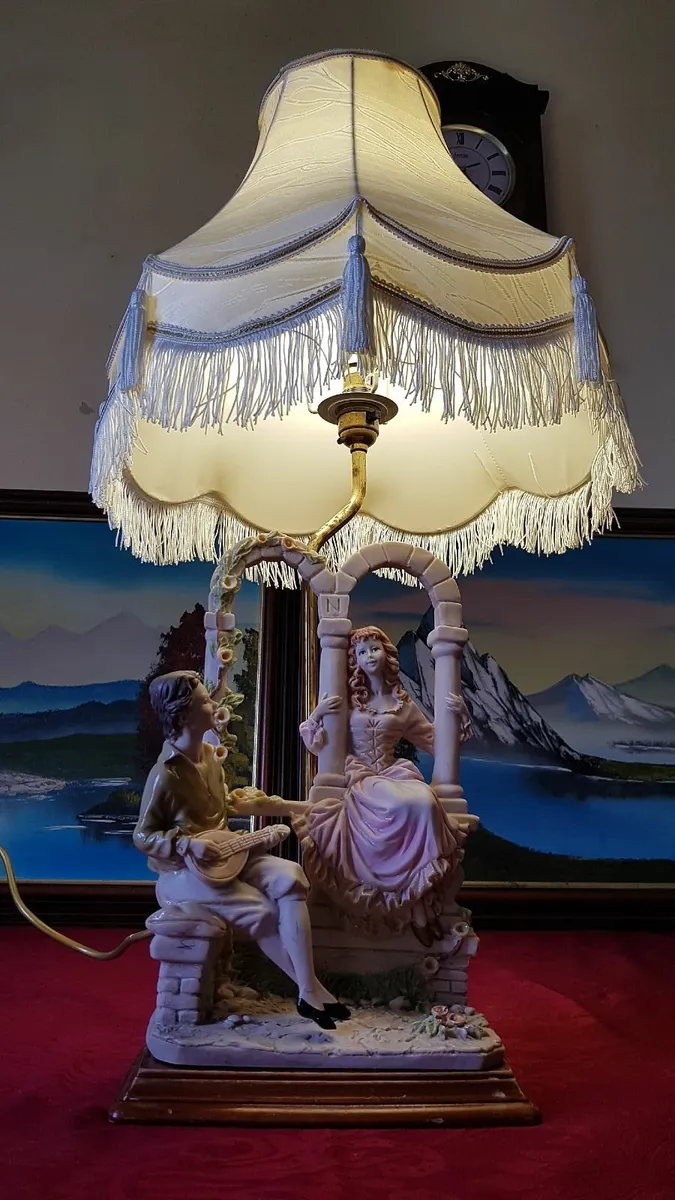 27"  Tall Capodimonte Italian Signed Figurine Lamp - Image 3