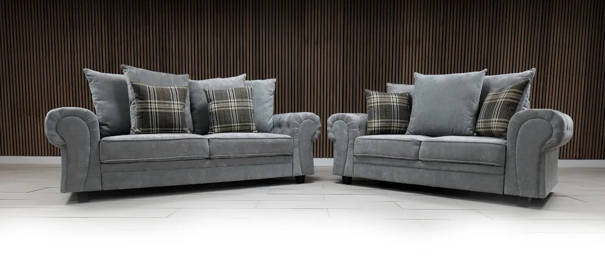 Verona 3+2 Scatter Back Grey Fabric Sofa Set - Image 1