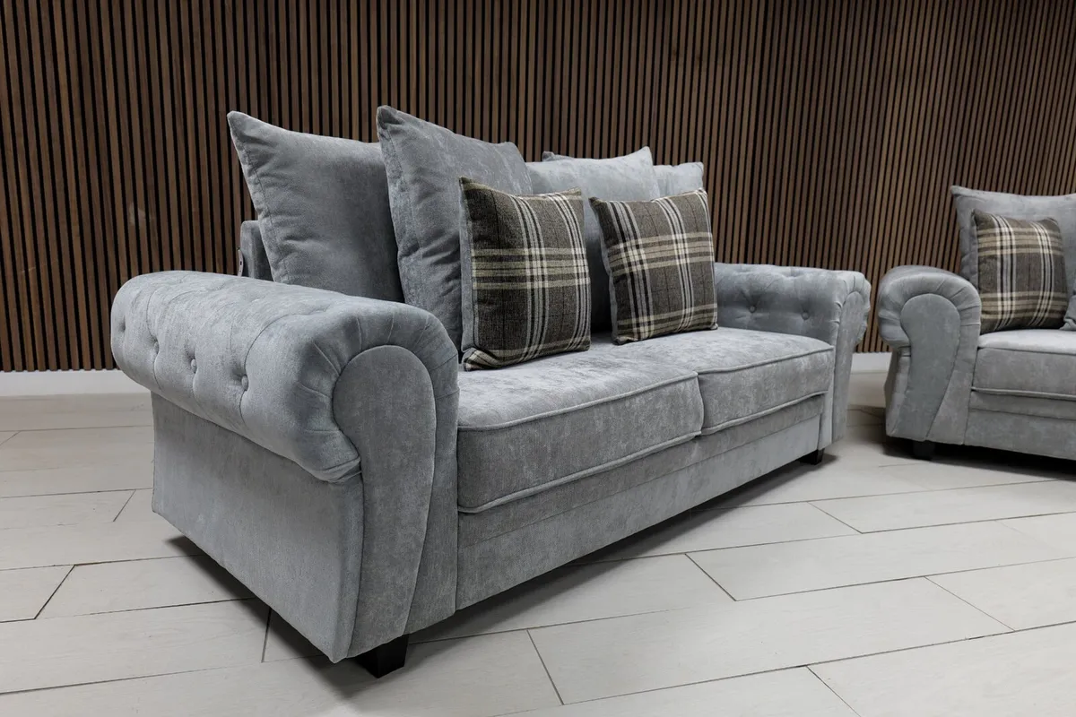Verona 3+2 Scatter Back Grey Fabric Sofa Set - Image 2