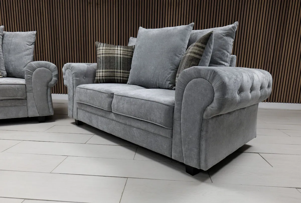 Verona 3+2 Scatter Back Grey Fabric Sofa Set - Image 3