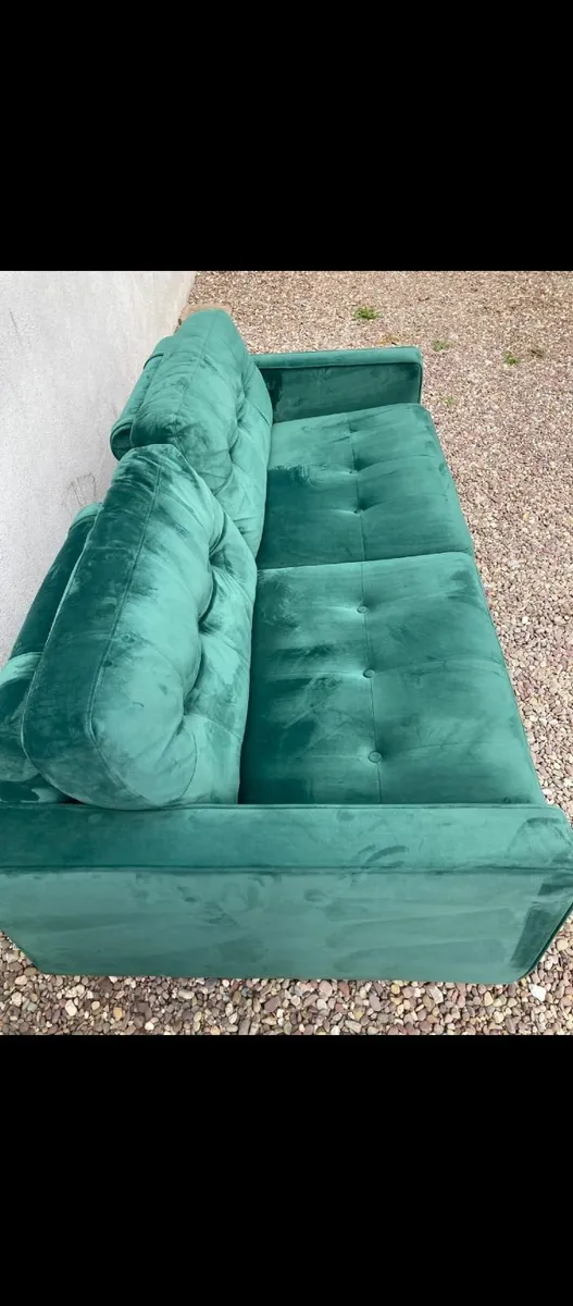 Beautiful Green Velvet Couch with Footstool - Image 2