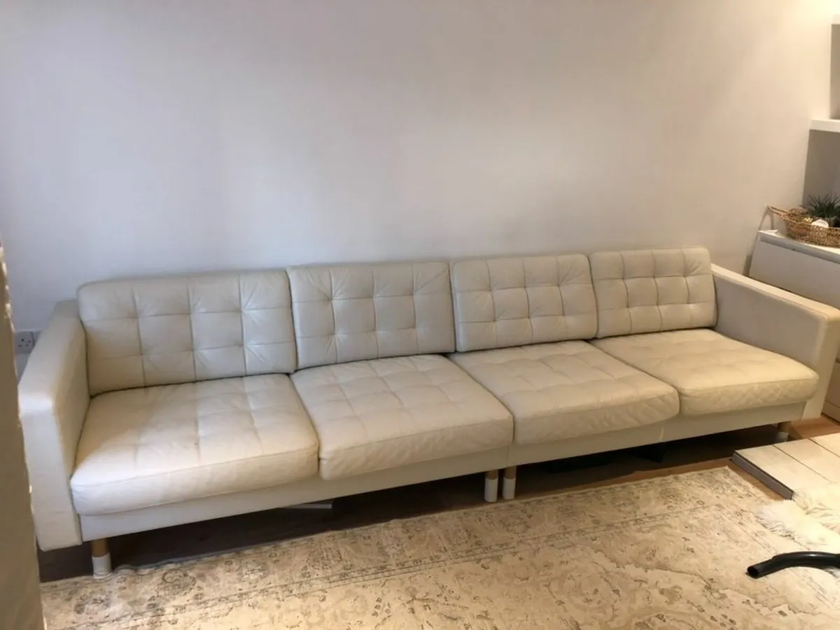 IKEA Landskrona two beige leather three-seat sofas - Image 1