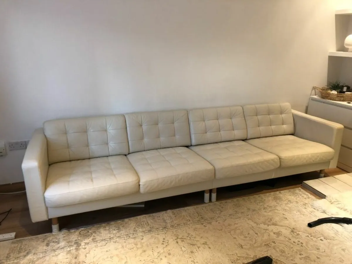 IKEA Landskrona two beige leather three-seat sofas - Image 2