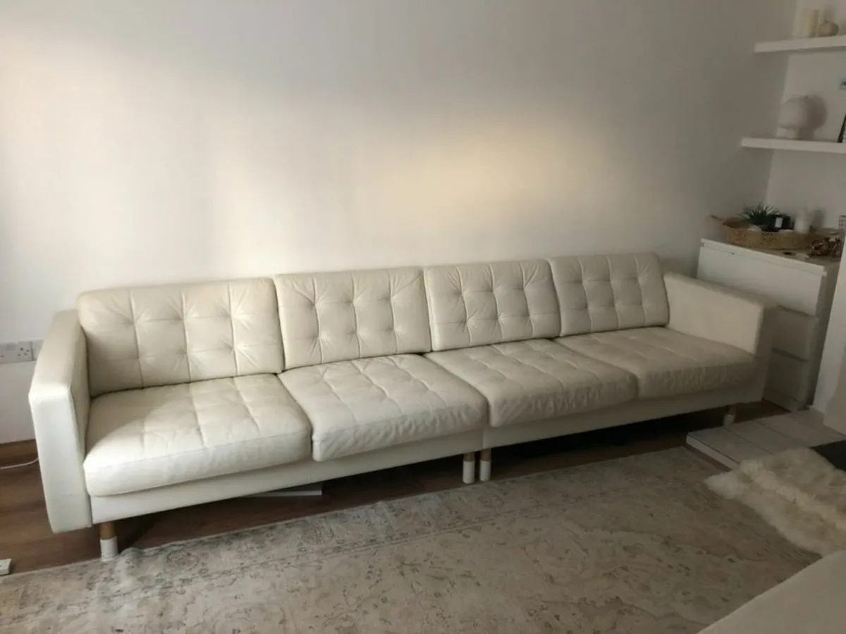 IKEA Landskrona two beige leather three-seat sofas - Image 3