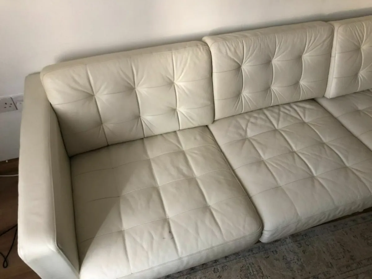 IKEA Landskrona two beige leather three-seat sofas - Image 4