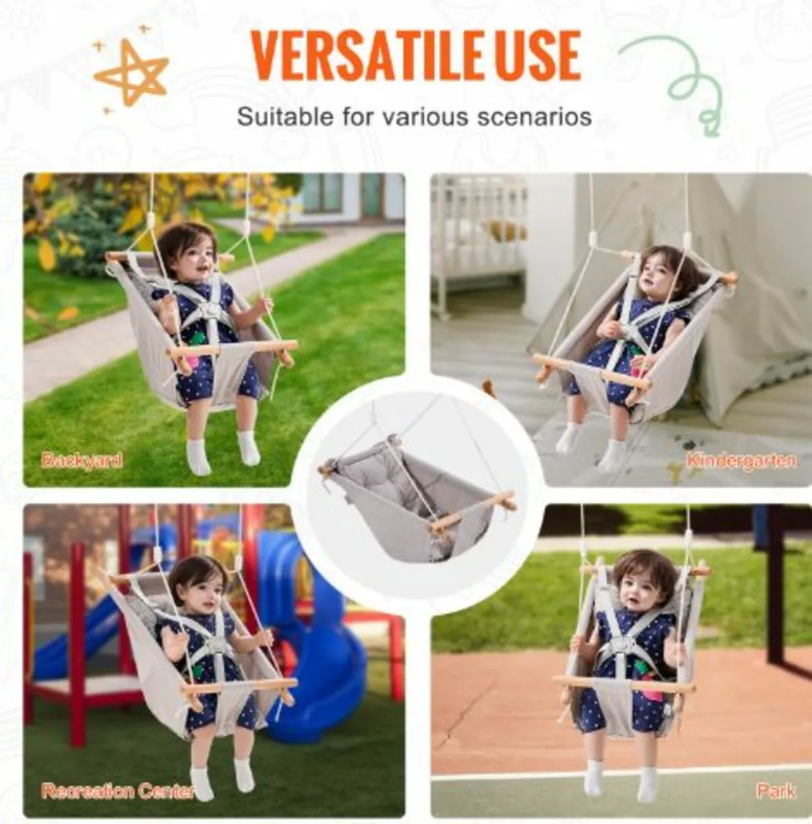Canvas Hammock Swing 3 Modes Baby Swing 5-Point - Image 3