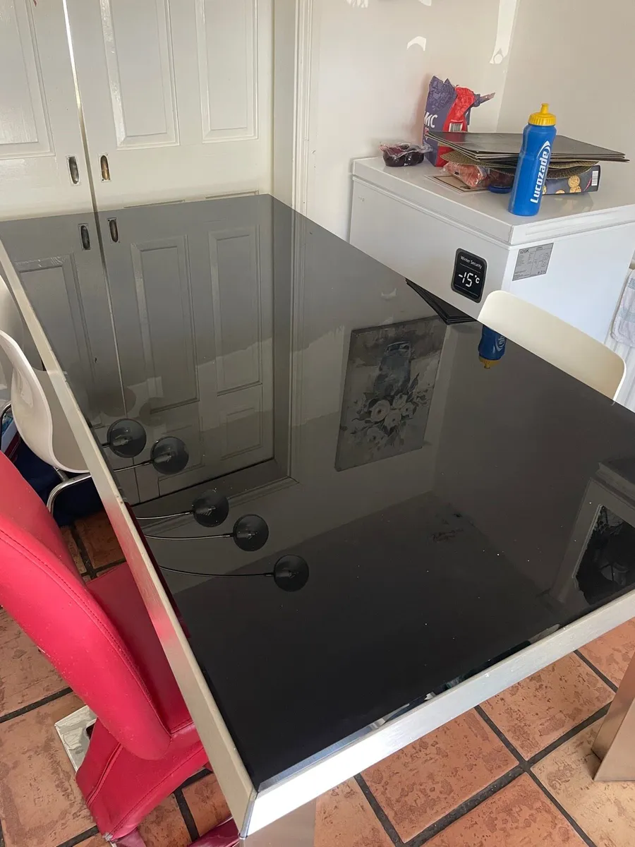 Black Glass Kitchen Table with Steel legs - Image 1