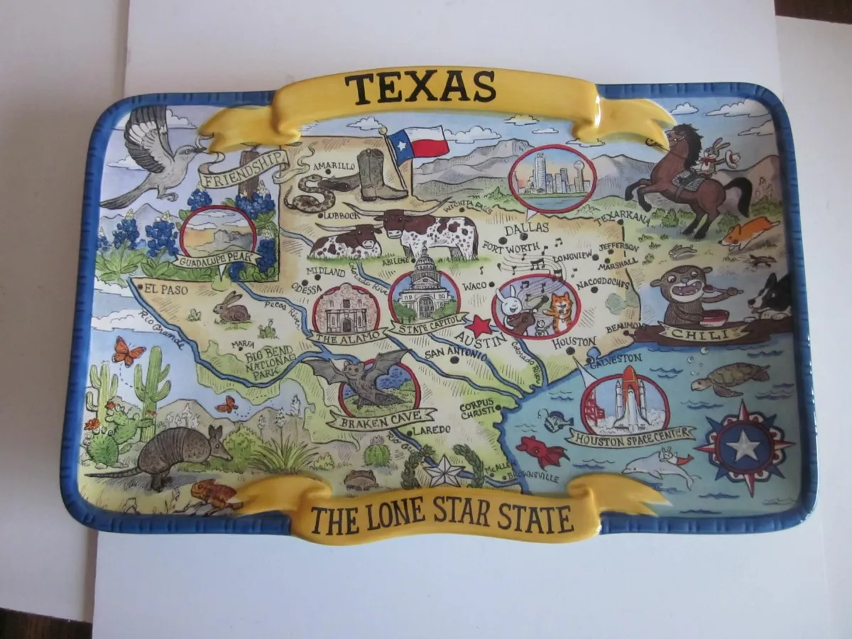 Texas Souvenir Rectangular  Ceramic Platter 13" x - Image 1