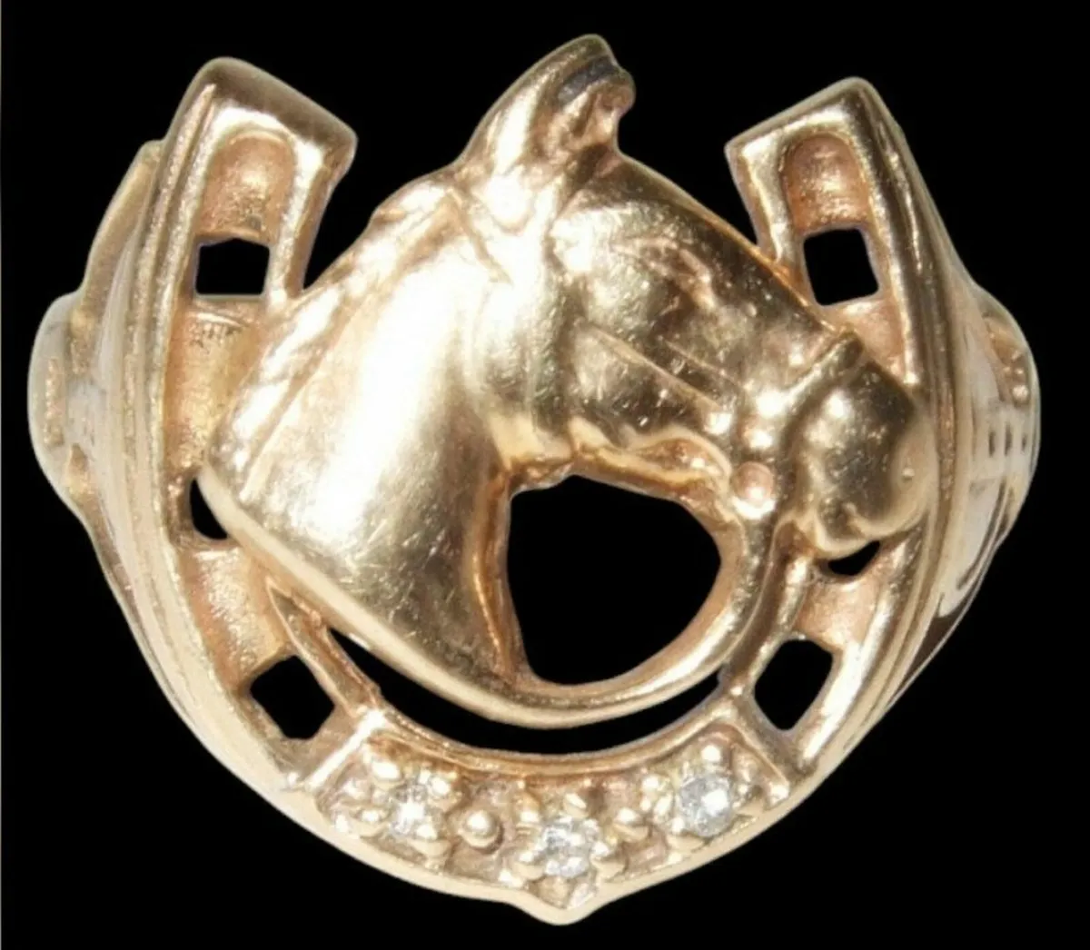 Vintage 9ct Yellow Gold & Diamond Gentlemans Ring - Image 1