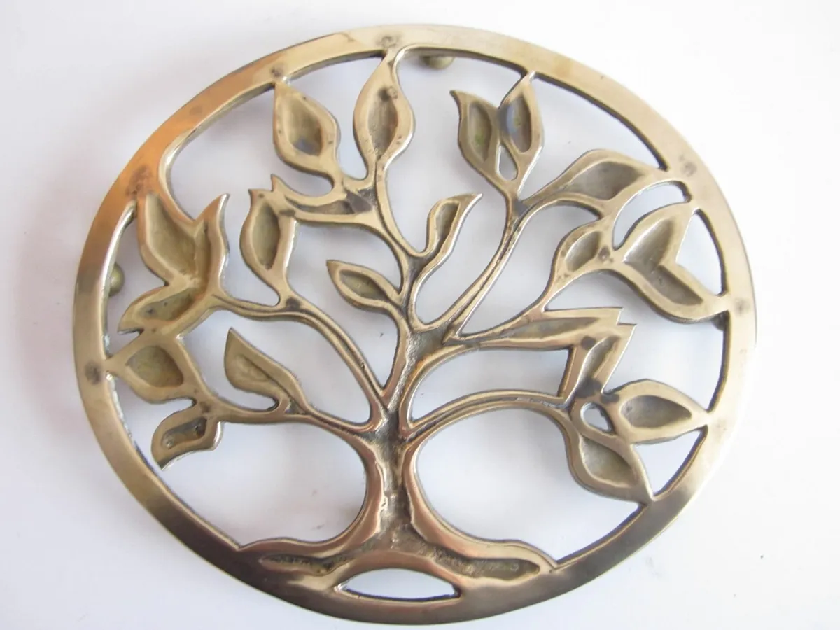 Vintage Brass Footed Trivet Tree of Life - Image 1