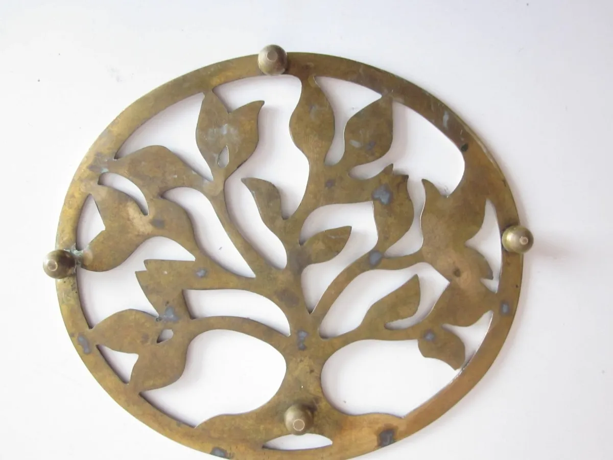 Vintage Brass Footed Trivet Tree of Life - Image 2