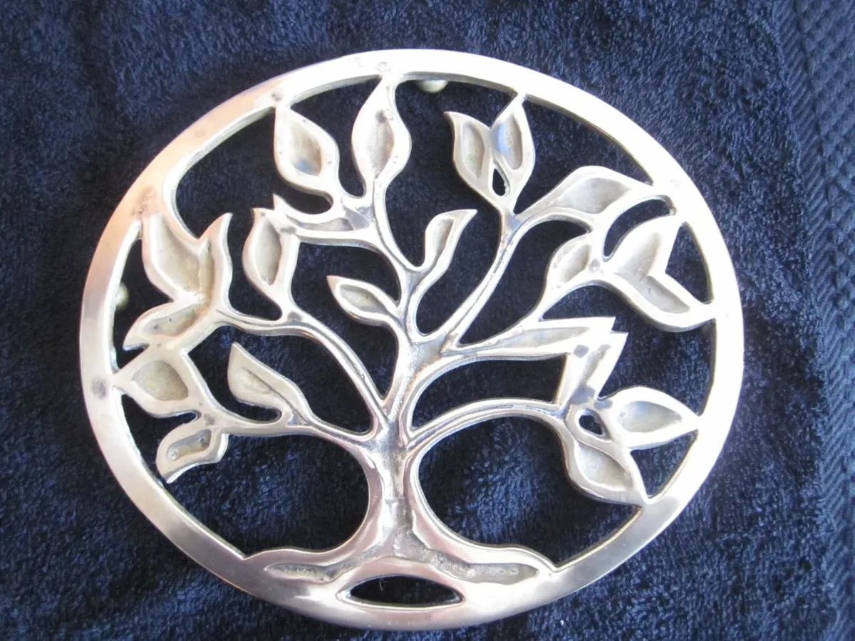 Vintage Brass Footed Trivet Tree of Life - Image 3