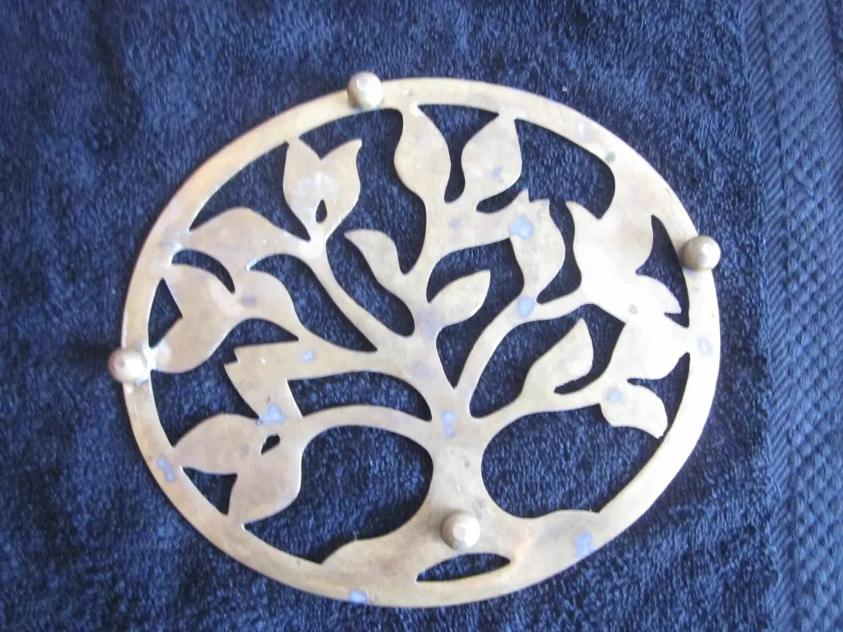 Vintage Brass Footed Trivet Tree of Life - Image 4