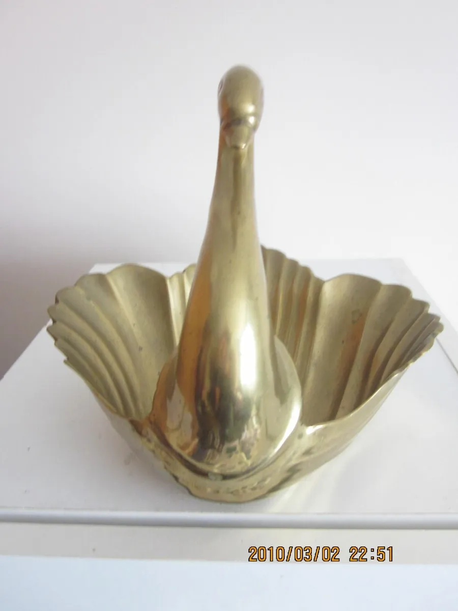 Brass Swan Figurine Trinket Dish - Image 1
