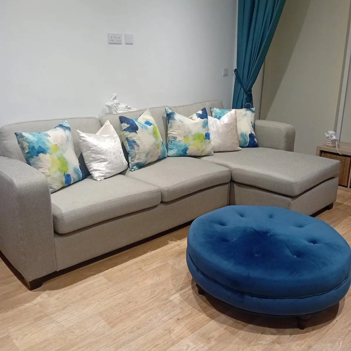 L shaped sofa and pouffe - Image 1
