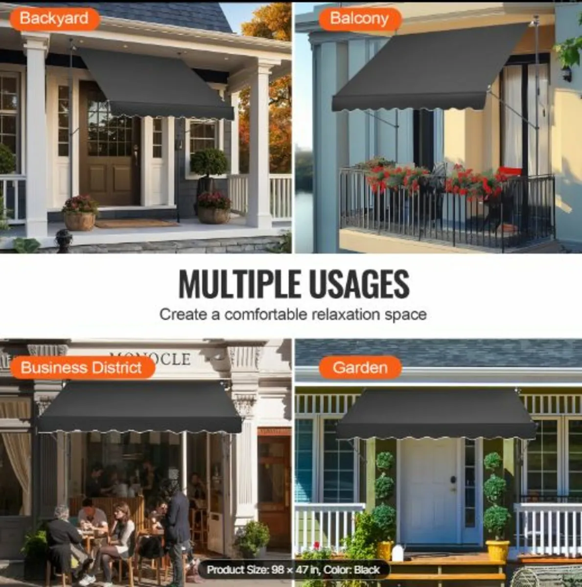 98x47" Patio Awning Retractable Patio Canopy - Image 4