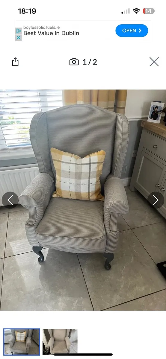 1 fireside chair, immaculate condition. Grey.