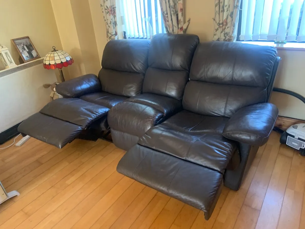 Brown leather recliner couch - Image 3