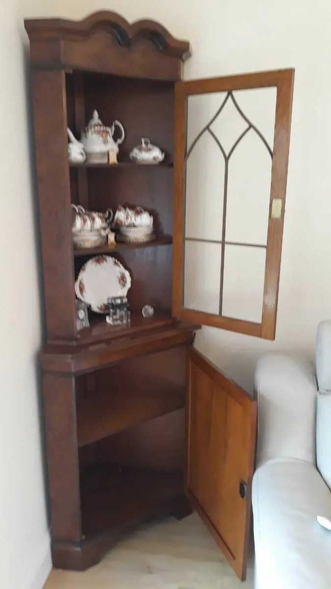 Tall Corner Walnut Display Cabinet - Image 1