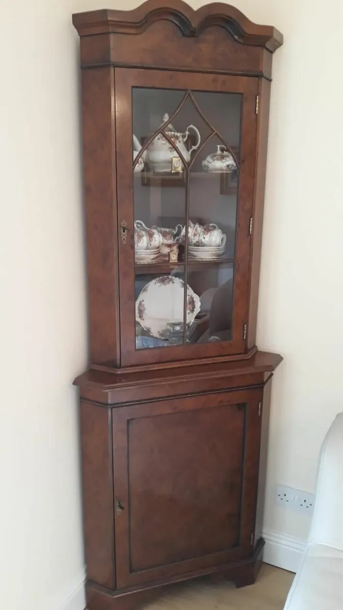 Tall Corner Walnut Display Cabinet - Image 3