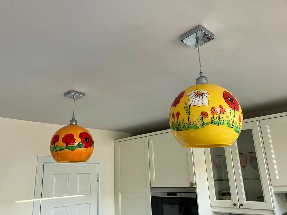 Ceiling Light Fixtures - Hand painted glass unique - Image 1